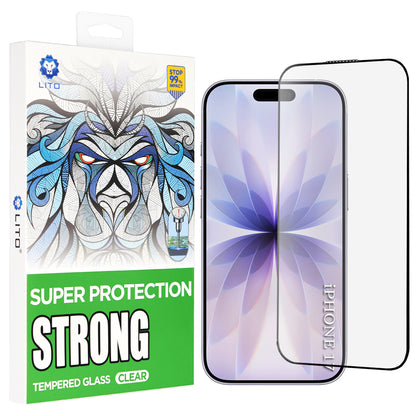 Película Protetora de Ecrã Lito D+ Max Strong para Apple iPhone 17 / 16 Pro, Vidro Temperado, Full Glue, Preta