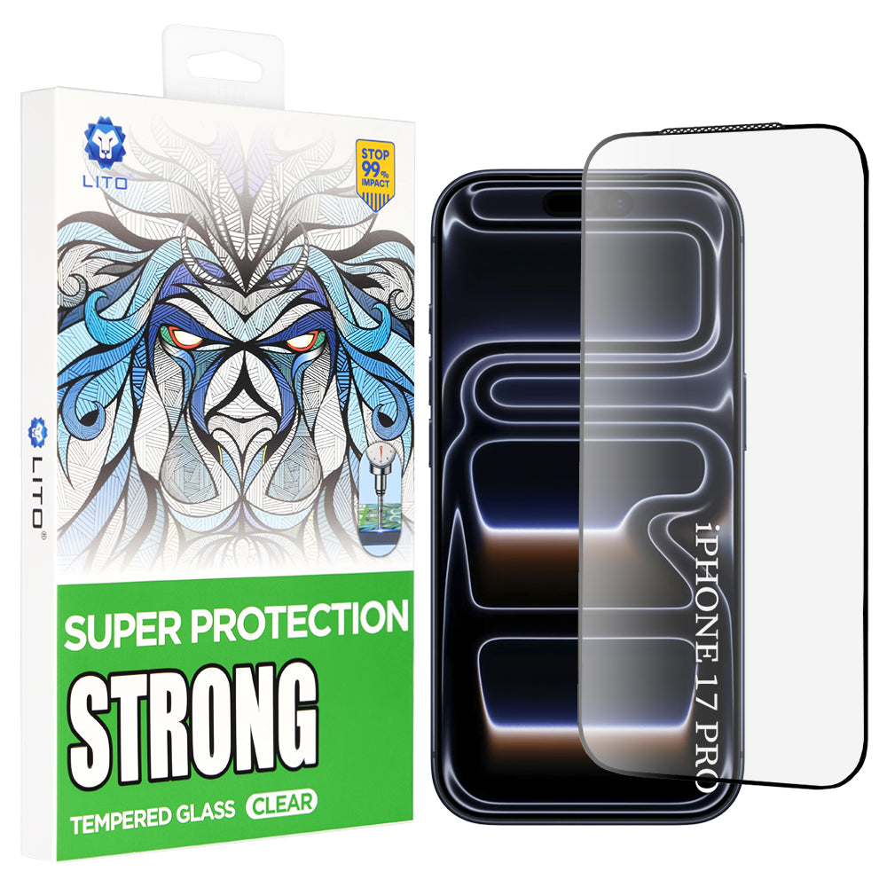 Película Protetora de Ecrã Lito D+ Max Strong para Apple iPhone 17 Pro, Vidro Temperado, Full Glue, Preta