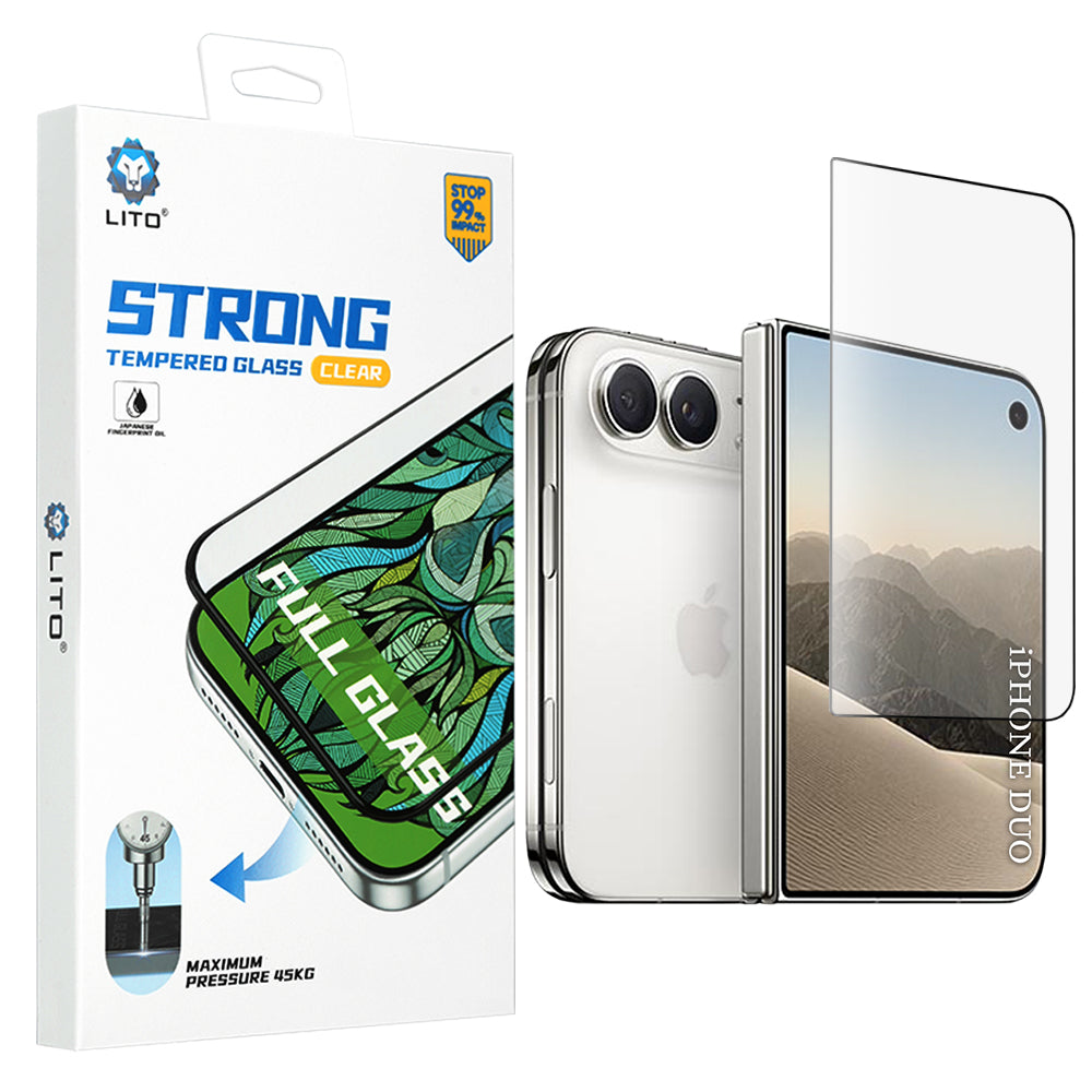 Película protetora para ecrã exterior Lito D+ Max Strong para Apple iPhone Duo, vidro temperado, cola total, preta