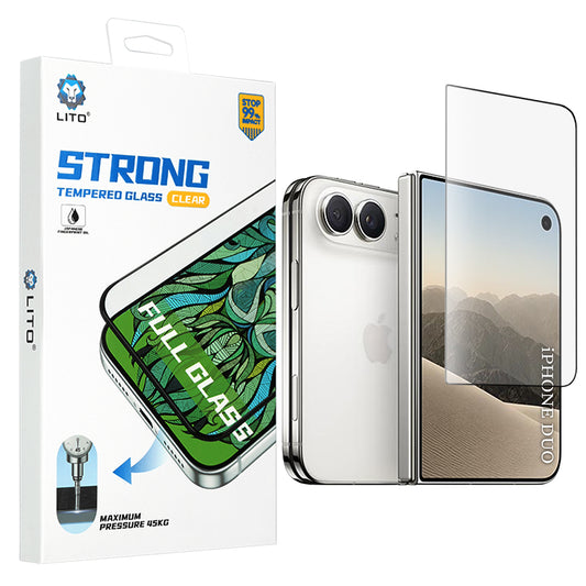 Película protetora para ecrã exterior Lito D+ Max Strong para Apple iPhone Duo, vidro temperado, cola total, preta