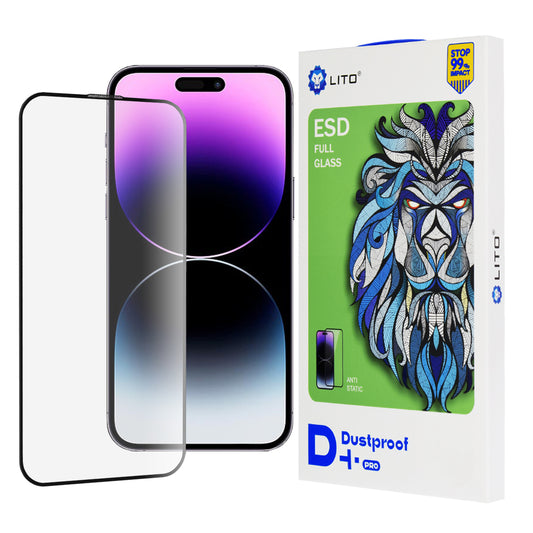 Película protetora de ecrã Lito D+ Pro Dustproof para Apple iPhone 14 Pro Max, Vidro Temperado, Cola Total, Preta