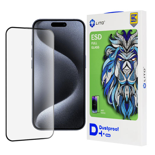 Película protetora de ecrã Lito D+ Pro Dustproof para Apple iPhone 15 Pro, Vidro Temperado, Cola Total, Preta