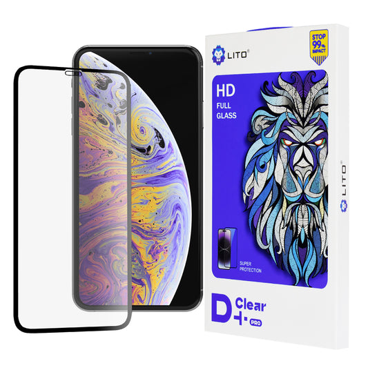 Película protetora de ecrã Lito D+ Pro para Apple iPhone 11 Pro Max / XS Max, Vidro Temperado, Cola Total, Preta
