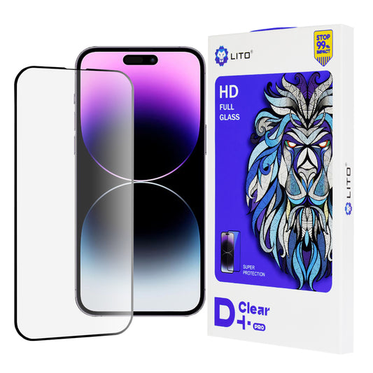 Película protetora de ecrã Lito D+ Pro para Apple iPhone 14 Pro Max, Vidro Temperado, Cola Total, Preta