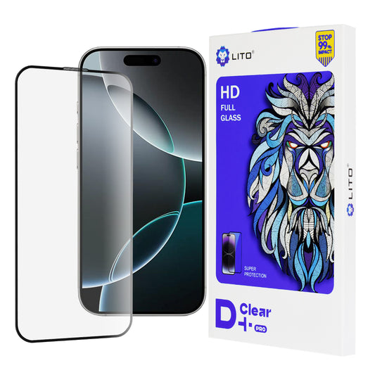 Película protetora de ecrã Lito D+ Pro para Apple iPhone 16 Pro, Vidro Temperado, Cola Total, Preta