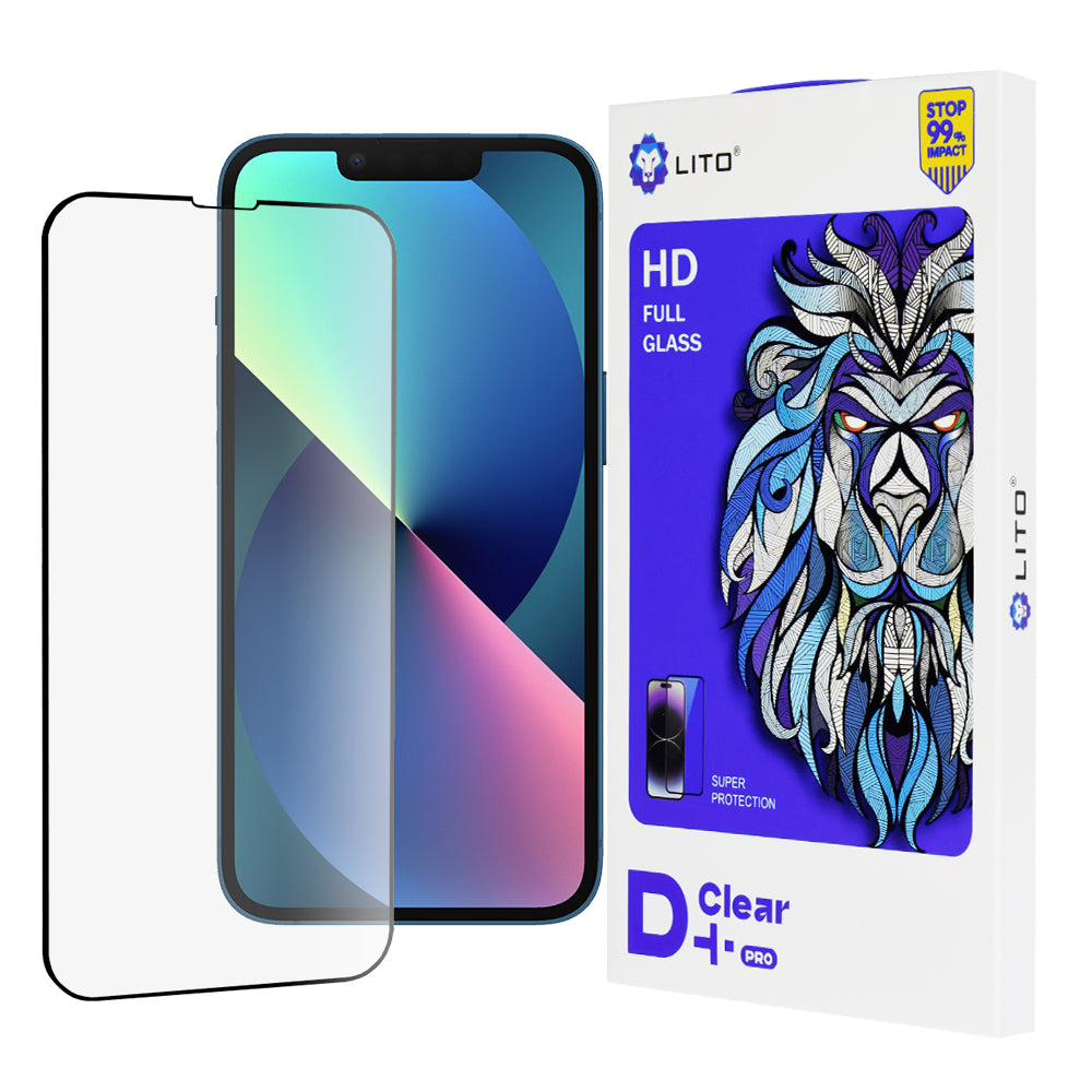 Película protetora de ecrã Lito D+ Pro para Apple iPhone 17e / 16e / 14 / 13 Pro, Vidro Temperado, Cola Total, Preta