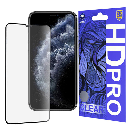 Película protetora de ecrã Lito HD Pro Clear para Apple iPhone 11 Pro Max / XS Max, Vidro Temperado, Cola Total, Preta