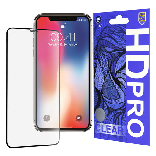 Película protetora de ecrã Lito HD Pro Clear para Apple iPhone 11 Pro / XS / X, Vidro Temperado, Cola Total, Preta