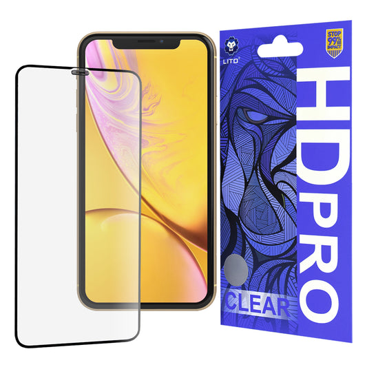 Película protetora de ecrã Lito HD Pro Clear para Apple iPhone 11 / XR, Vidro Temperado, Cola Total, Preta