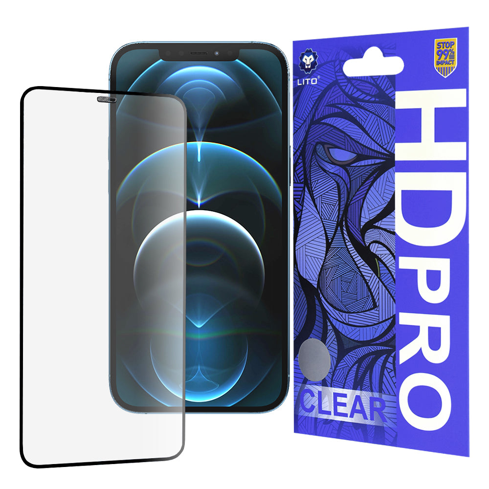 Lito HD Pro Clear Screen Protector for Apple iPhone 12 Pro Max, Tempered Glass, Full Glue, Black