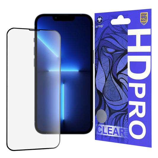 Película protetora de ecrã Lito HD Pro Clear para Apple iPhone 14 Plus / 13 Pro Max, Vidro Temperado, Cola Total, Preta