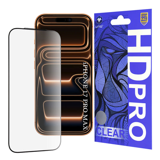 Película Protetora de Ecrã Lito HD Pro Clear para Apple iPhone 17 Pro Max, Vidro Temperado, Full Glue, Preta