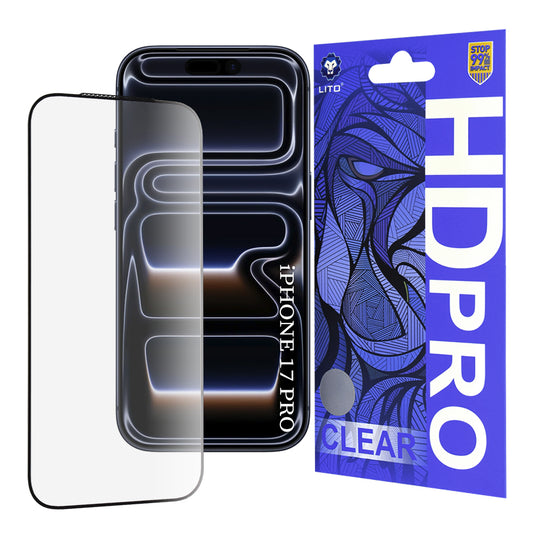 Película Protetora de Ecrã Lito HD Pro Clear para Apple iPhone 17 Pro, Vidro Temperado, Full Glue, Preta