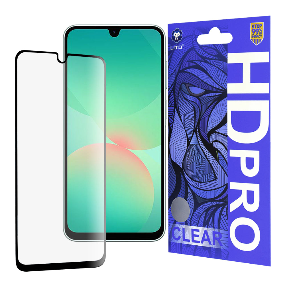 Película protetora de ecrã Lito HD Pro Clear para Samsung Galaxy A26 A266, Vidro Temperado, Cola Total, Preta