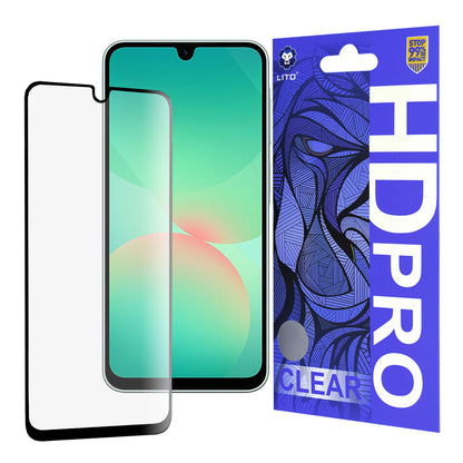 Película protetora de ecrã Lito HD Pro Clear para Samsung Galaxy A26 A266, Vidro Temperado, Cola Total, Preta