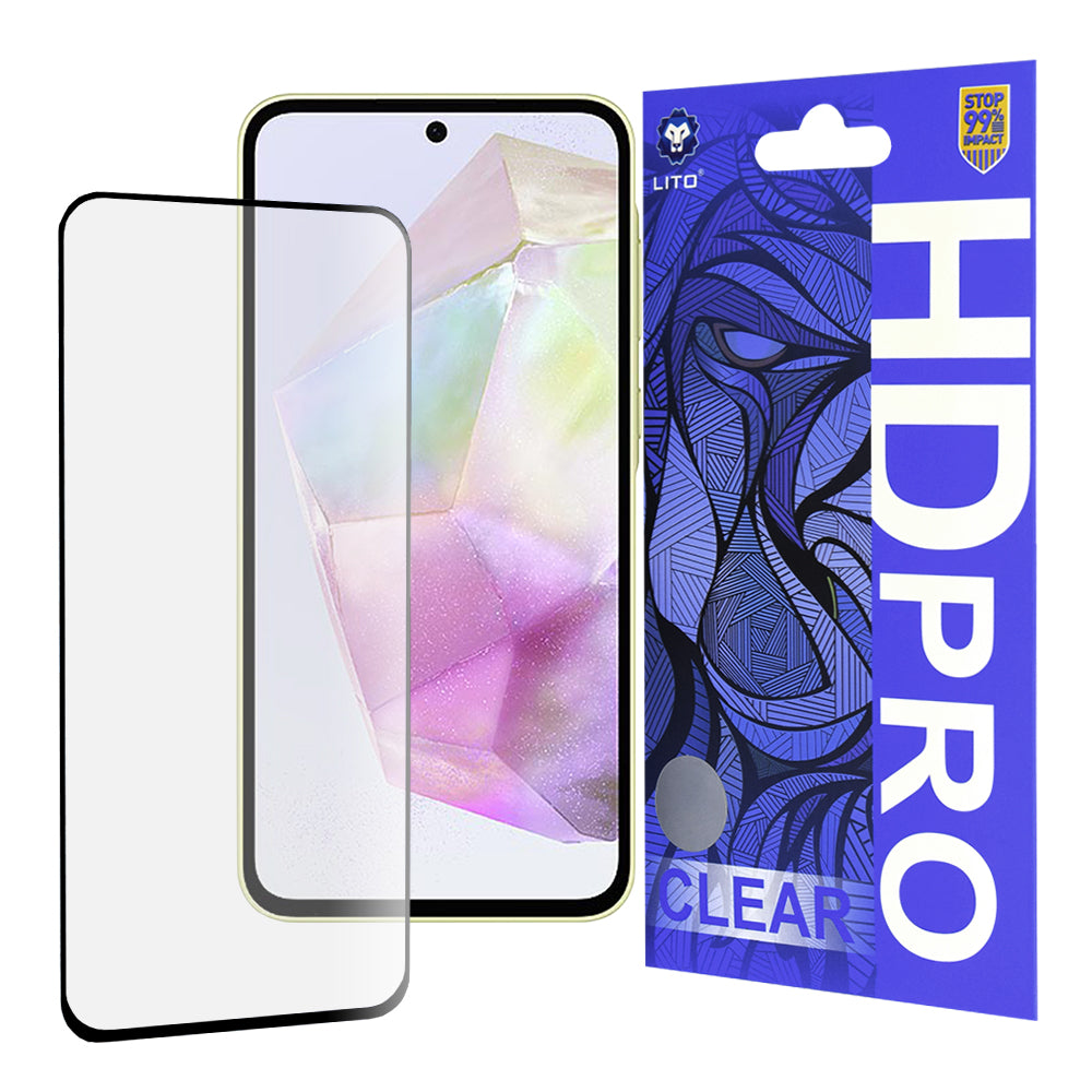 Película protetora de ecrã Lito HD Pro Clear para Samsung Galaxy A35 5G A356, Vidro Temperado, Cola Total, Preta