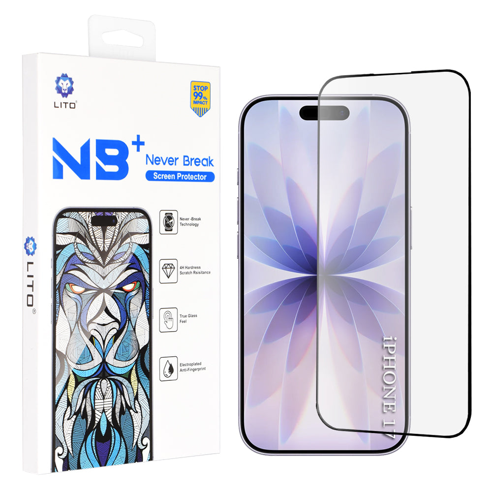 Película Protetora de Ecrã Lito NB para Apple iPhone 17 / 16 Pro, Vidro Temperado, Full Glue, Preta