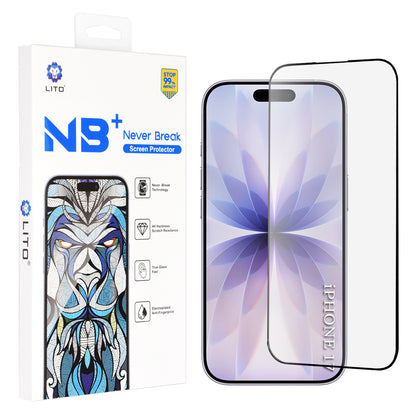 Película Protetora de Ecrã Lito NB para Apple iPhone 17 / 16 Pro, Vidro Temperado, Full Glue, Preta
