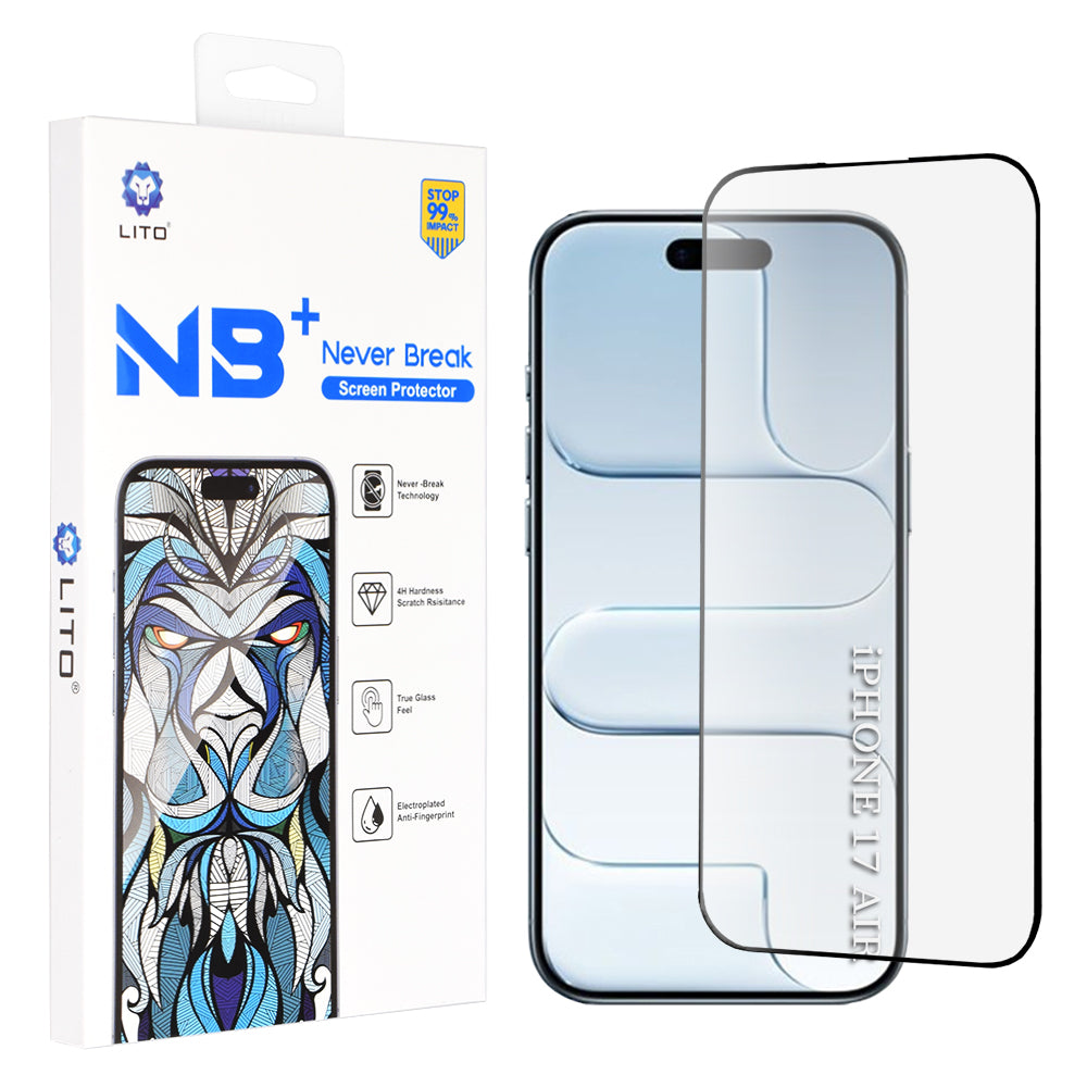 Película Protetora de Ecrã Lito NB para Apple iPhone 17 Air, Vidro Temperado, Full Glue, Preta