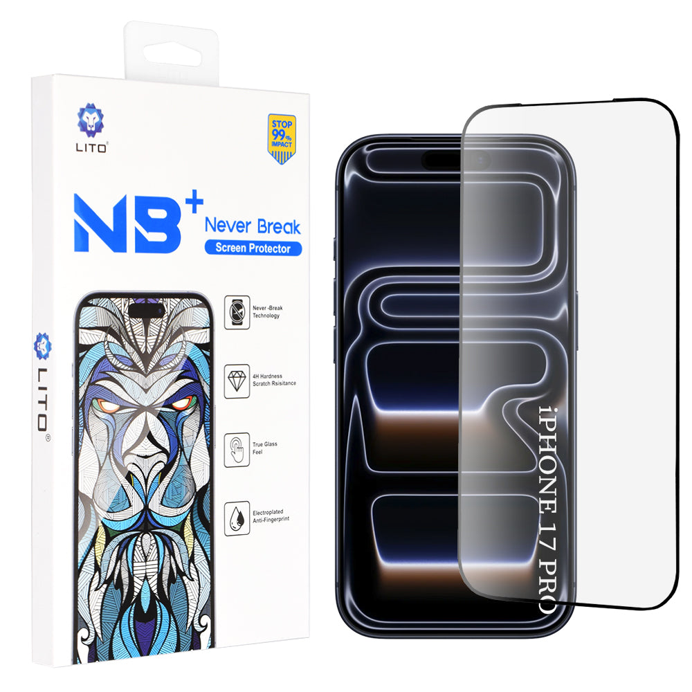 Película Protetora de Ecrã Lito NB para Apple iPhone 17 Pro, Vidro Temperado, Full Glue, Preta