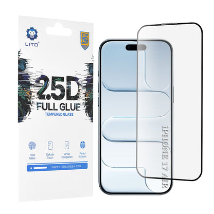 Película Protetora de Ecrã Lito para Apple iPhone 17 Air, Vidro Temperado, Full Glue, 2.5D, Preta
