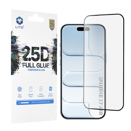 Película Protetora de Ecrã Lito para Apple iPhone 17 Air, Vidro Temperado, Full Glue, 2.5D, Preta