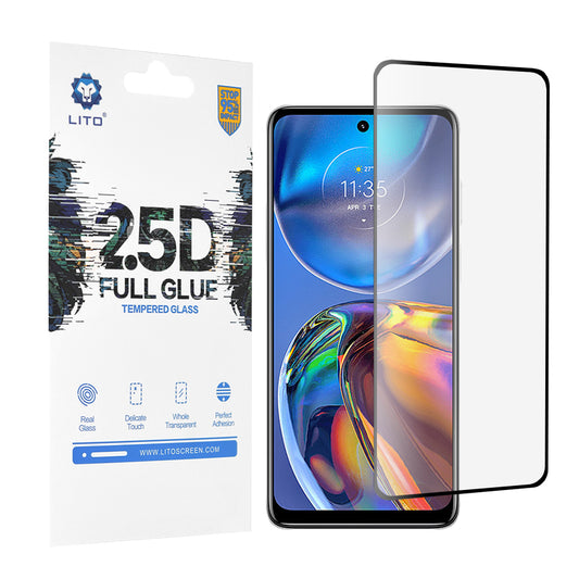 Película protetora de ecrã Lito para Motorola Moto E32s / E32, Vidro Temperado, Cola Total, 2.5D, Preta