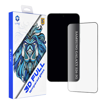 Película Protetora de Ecrã Lito para Samsung Galaxy S26 S942, Vidro Temperado, Full Glue, 3D, Preta