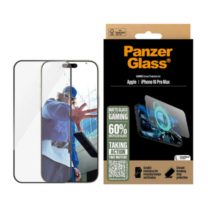 Película Protetora de Ecrã Matte PanzerGlass Ultra-Wide Fit Gaming para Apple iPhone 16 Pro Max, Vidro Temperado, Full Glue, Preta