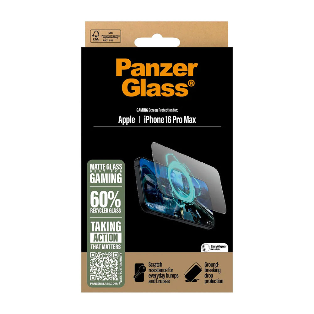 Película Protetora de Ecrã Matte PanzerGlass Ultra-Wide Fit Gaming para Apple iPhone 16 Pro Max, Vidro Temperado, Full Glue, Preta