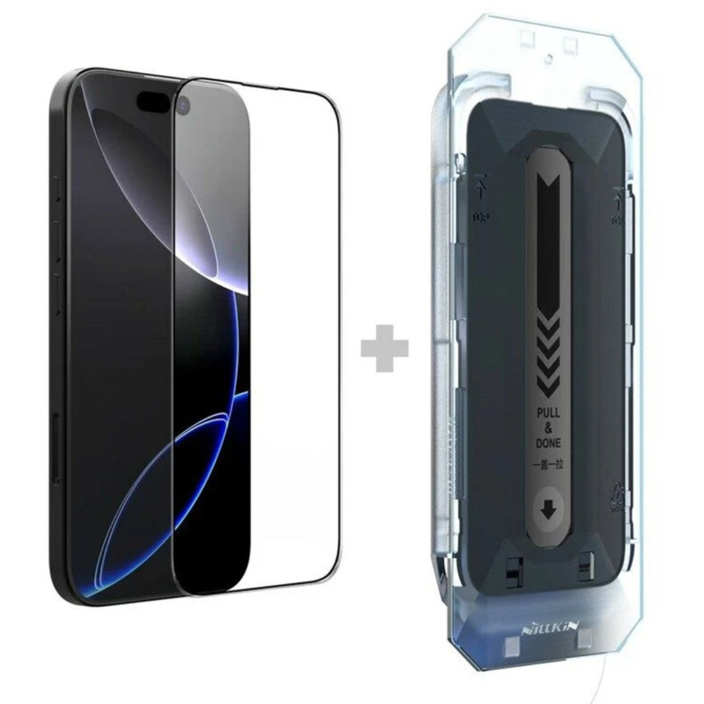 Película protetora de ecrã Nillkin CP+ Pro com aplicador para Apple iPhone 16 Pro Max, vidro temperado, cola total, preta