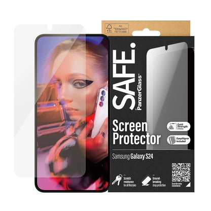 Película Protetora de Ecrã PanzerGlass Safe. Ultra-Wide Fit EasyAligner para Samsung Galaxy S24 S921, Vidro Temperado, Full Glue.