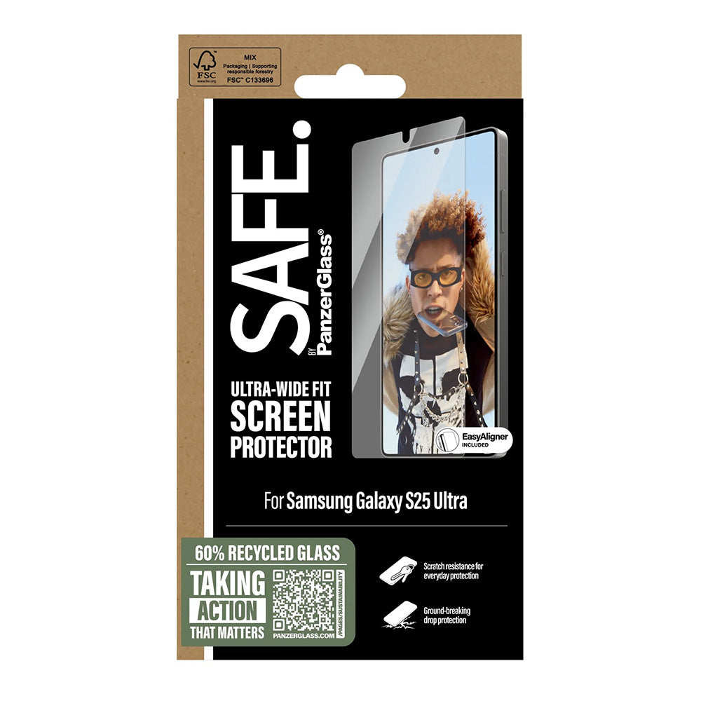 PanzerGlass Safe Screen Protector. Ultra-Wide Fit EasyAligner for Samsung Galaxy S25 Ultra S938, Tempered Glass, Full Glue