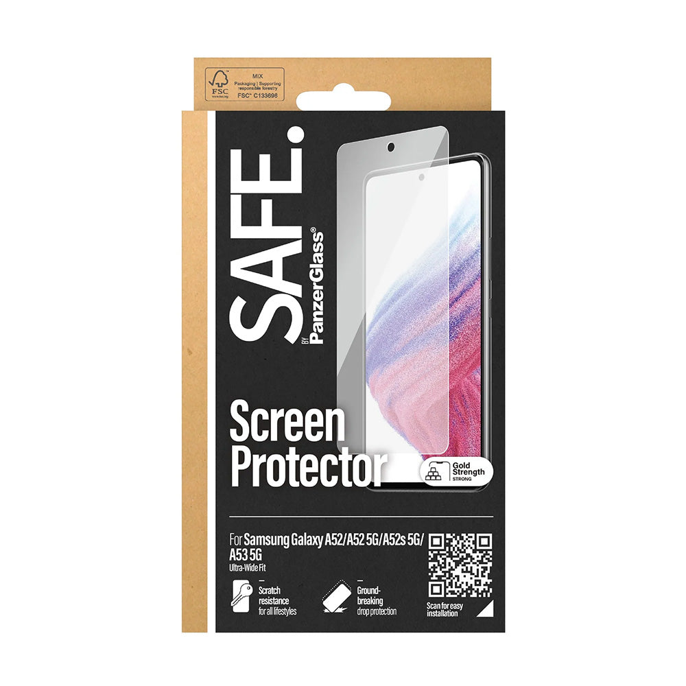 Película Protetora de Ecrã PanzerGlass Safe. Ultra-Wide Fit para Samsung Galaxy A53 5G A536 / A52s 5G A528 / A52 5G A526, Vidro Temperado, Colagem Total.