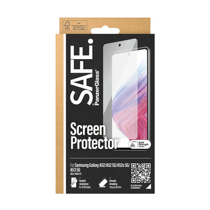 Película Protetora de Ecrã PanzerGlass Safe. Ultra-Wide Fit para Samsung Galaxy A53 5G A536 / A52s 5G A528 / A52 5G A526, Vidro Temperado, Colagem Total.