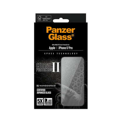 PanzerGlass Ultra-Wide Ceramic II EasyAligner Screen Protector for Apple iPhone 17 Pro, Tempered Glass, Full Glue, Black