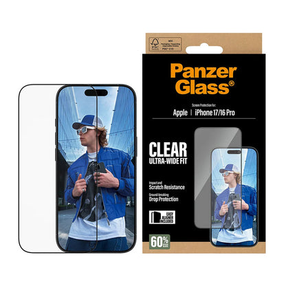 PanzerGlass Ultra-Wide Fit EasyAligner Screen Protector for Apple iPhone 17 / 16 Pro, Tempered Glass, Full Glue, Black