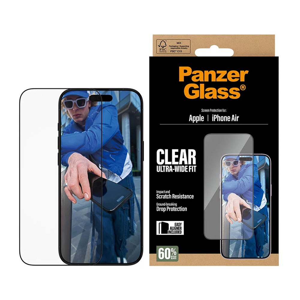 Película Protetora de Ecrã PanzerGlass Ultra-Wide Fit EasyAligner para Apple iPhone 17 Air, Vidro Temperado, Full Glue, Preta