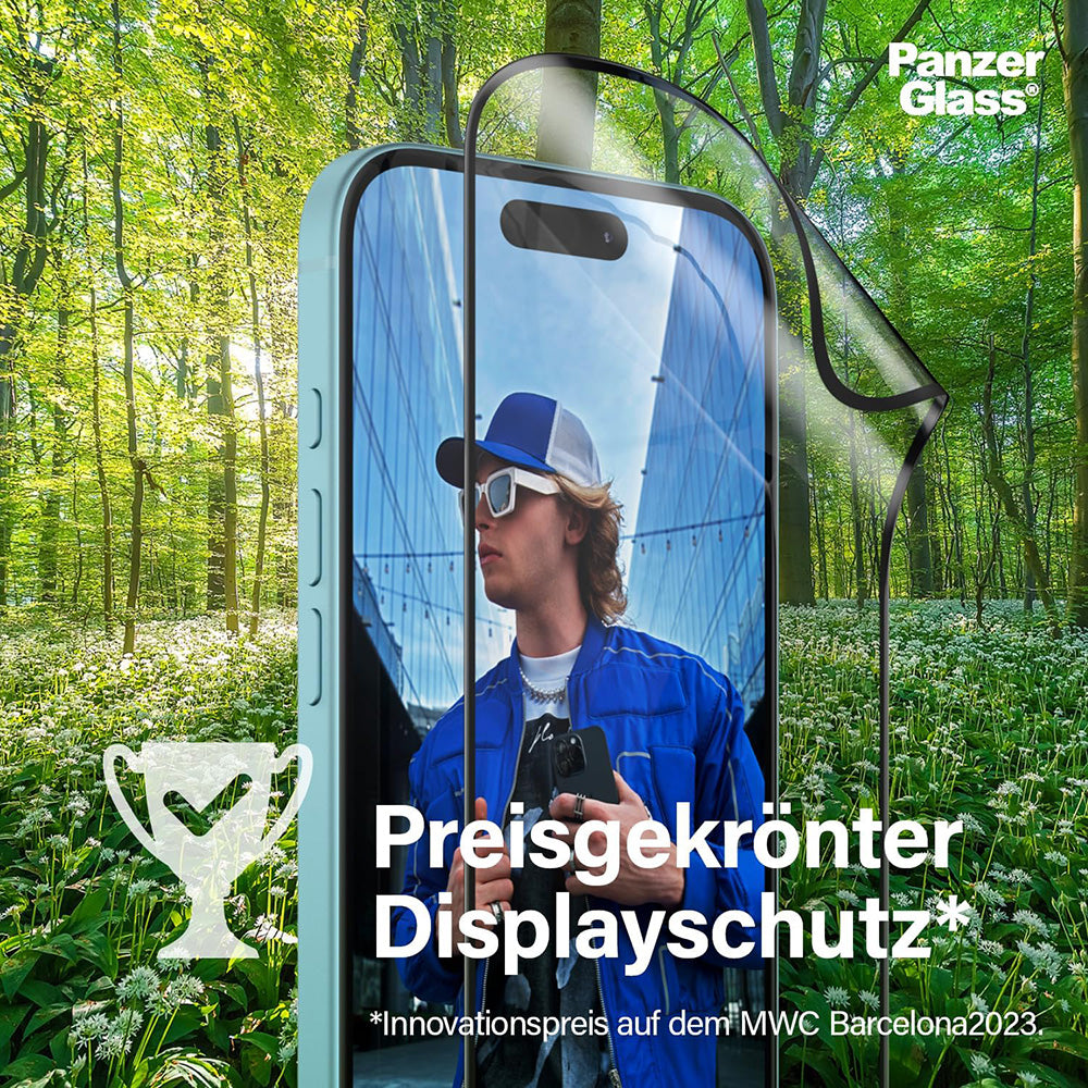 Película Protetora de Ecrã PanzerGlass Ultra-Wide Fit EyeCare para Apple iPhone 16 Pro Max, Vidro Temperado, Full Glue, Preta