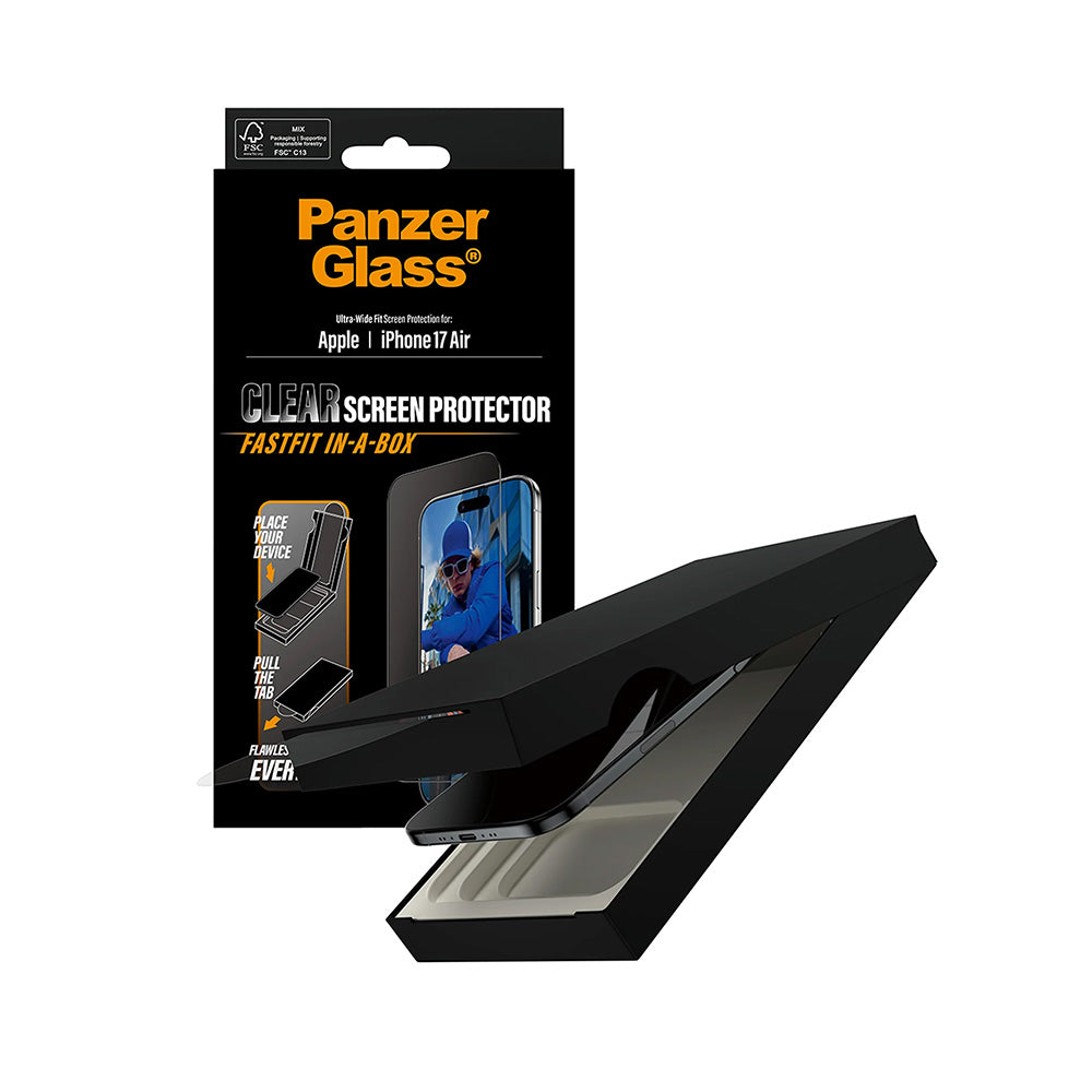 Película Protetora de Ecrã PanzerGlass Ultra-Wide Fit Fastfit para Apple iPhone 17 Air, Vidro Temperado, Full Glue, Preta
