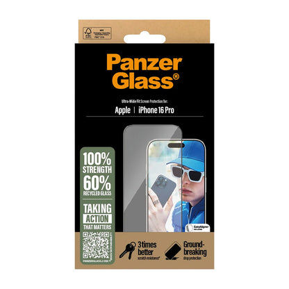 Película Protetora de Ecrã PanzerGlass Ultra-Wide Fit para Apple iPhone 16 Plus / 15 Plus, Vidro Temperado, Full Glue, Preta