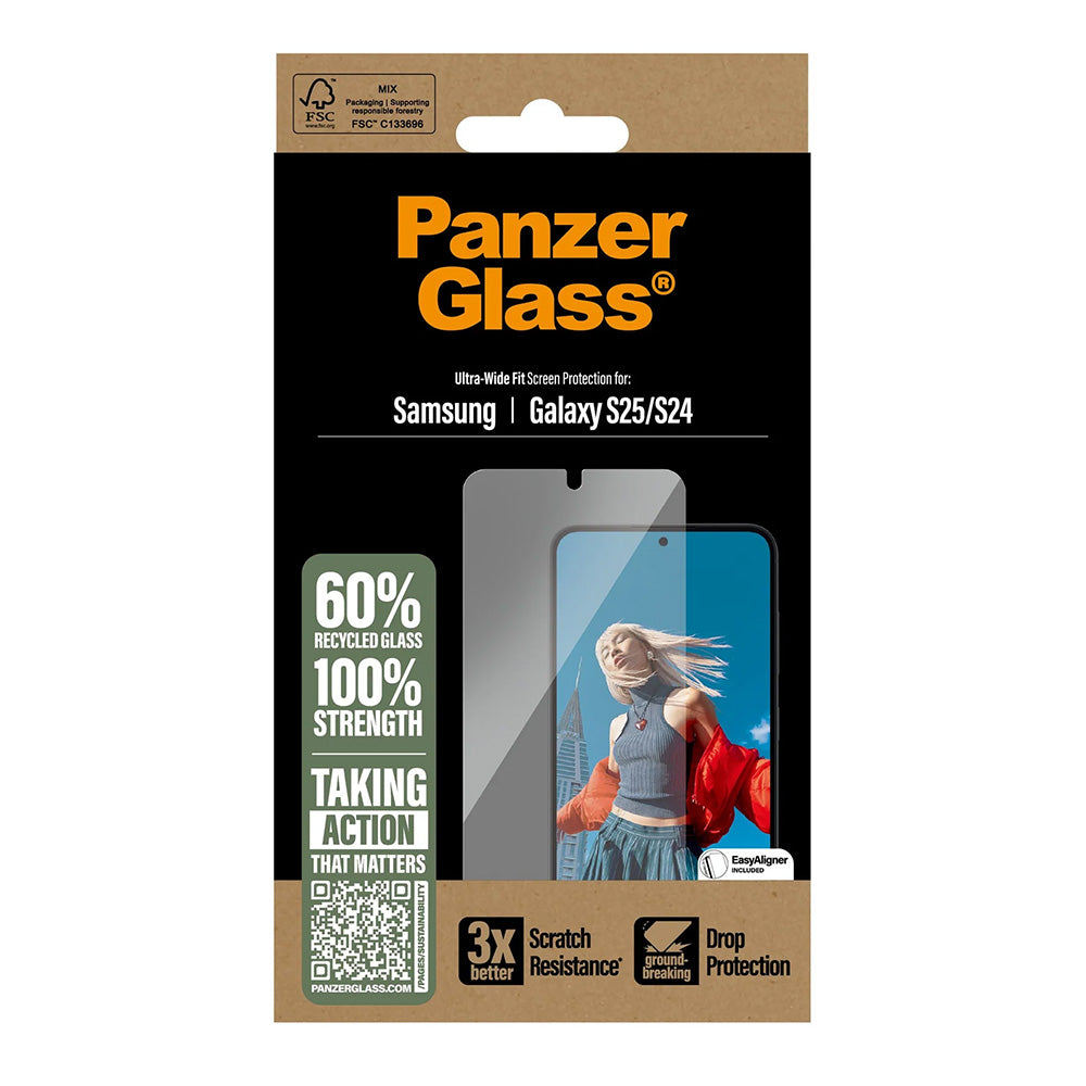 Película Protetora de Ecrã PanzerGlass Ultra-Wide Fit para Samsung Galaxy S25 S931 / S24 S921, Vidro Temperado, Full Glue