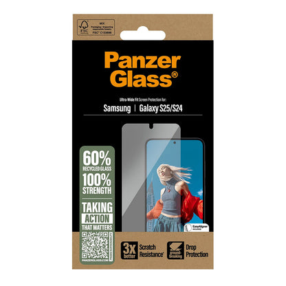 Película Protetora de Ecrã PanzerGlass Ultra-Wide Fit para Samsung Galaxy S25 S931 / S24 S921, Vidro Temperado, Full Glue