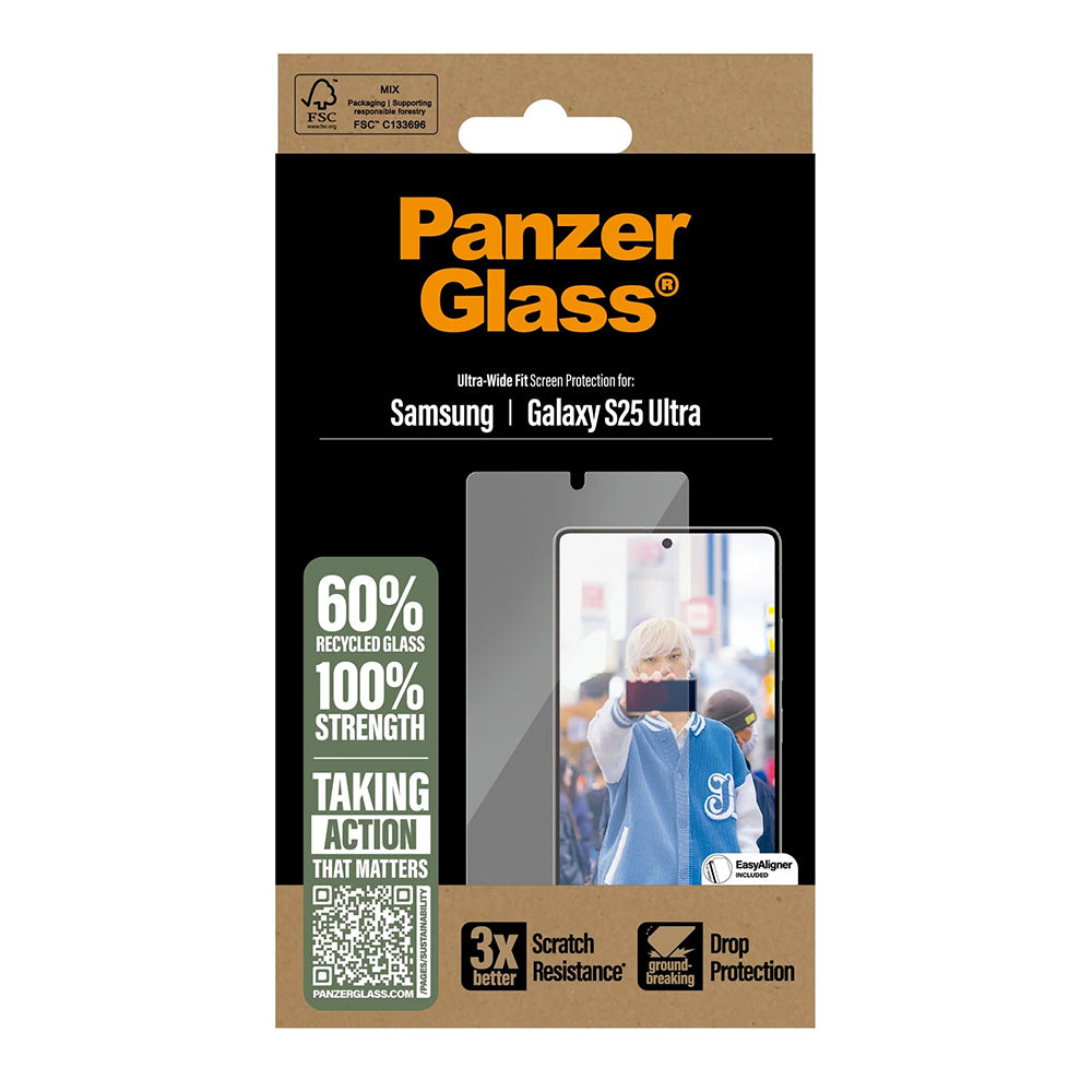 Película Protetora de Ecrã PanzerGlass Ultra-Wide Fit para Samsung Galaxy S25 Ultra S938, Vidro Temperado, Full Glue