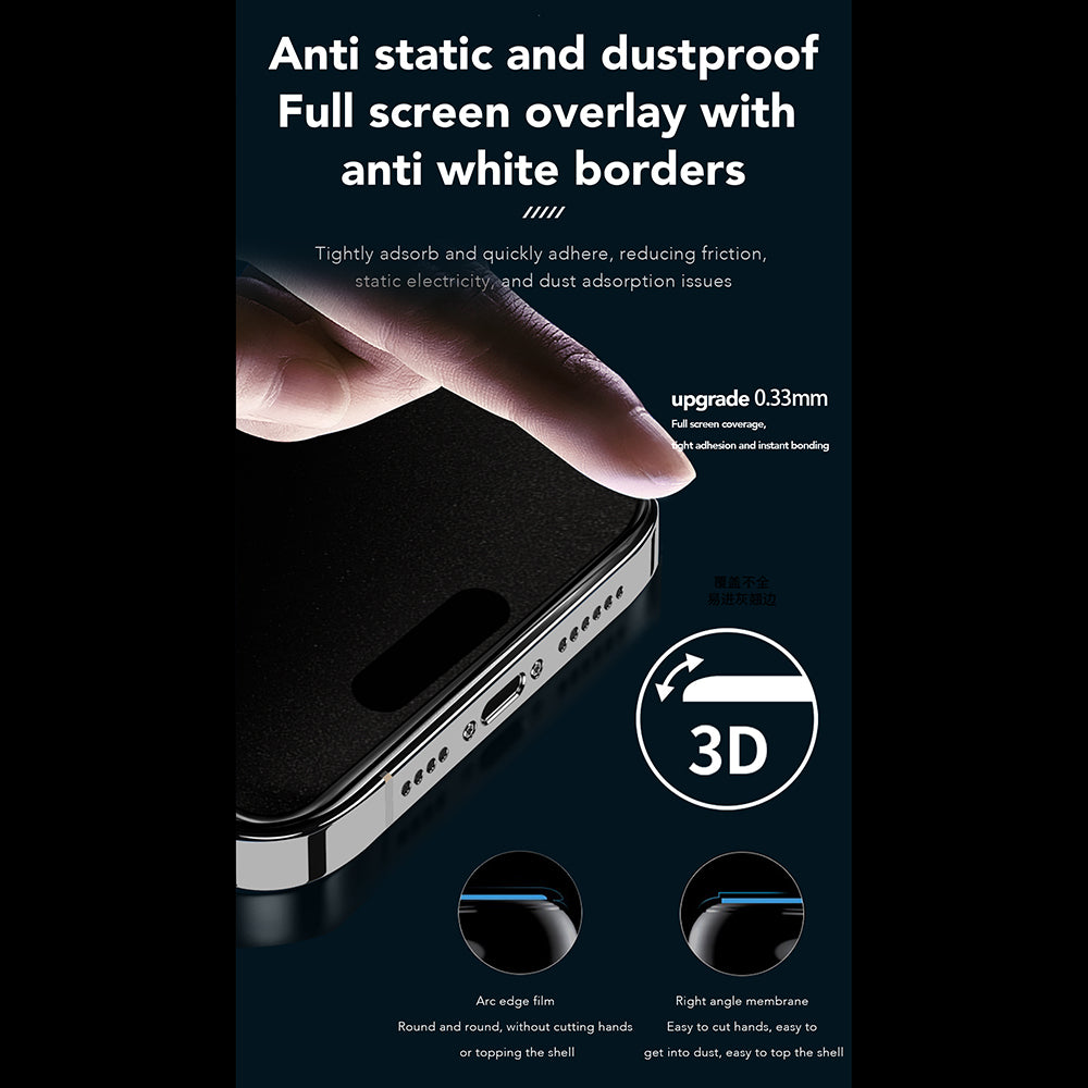 Película protetora de ecrã Privacy Anank 1X Reinforced 360 para Apple iPhone 15 Pro Max, Vidro Temperado, Cola Total, 2.5D