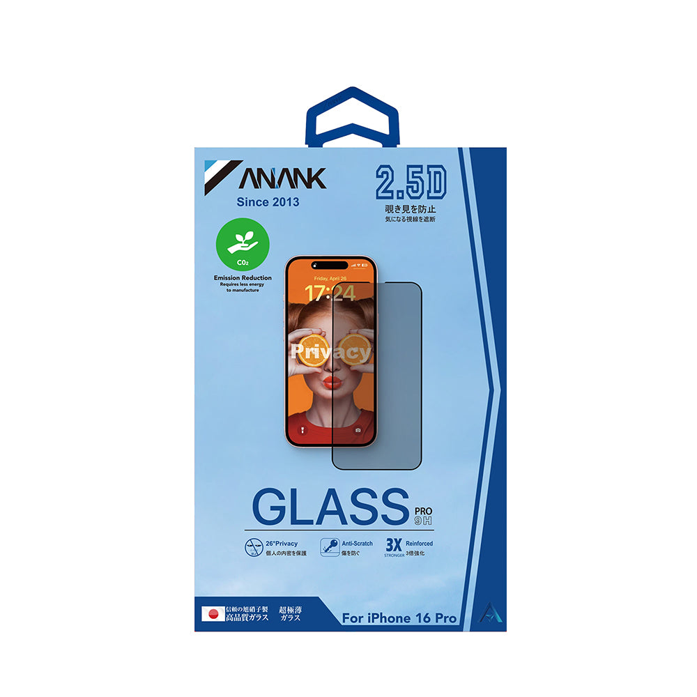 Anank 3X Reinforced Privacy Screen Protector for Apple iPhone 16 Pro Max, Tempered Glass, Full Glue, 2.5D