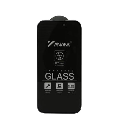 Anank 3X Reinforced Privacy Screen Protector for Apple iPhone 16 Pro, Tempered Glass, Full Glue, 2.5D