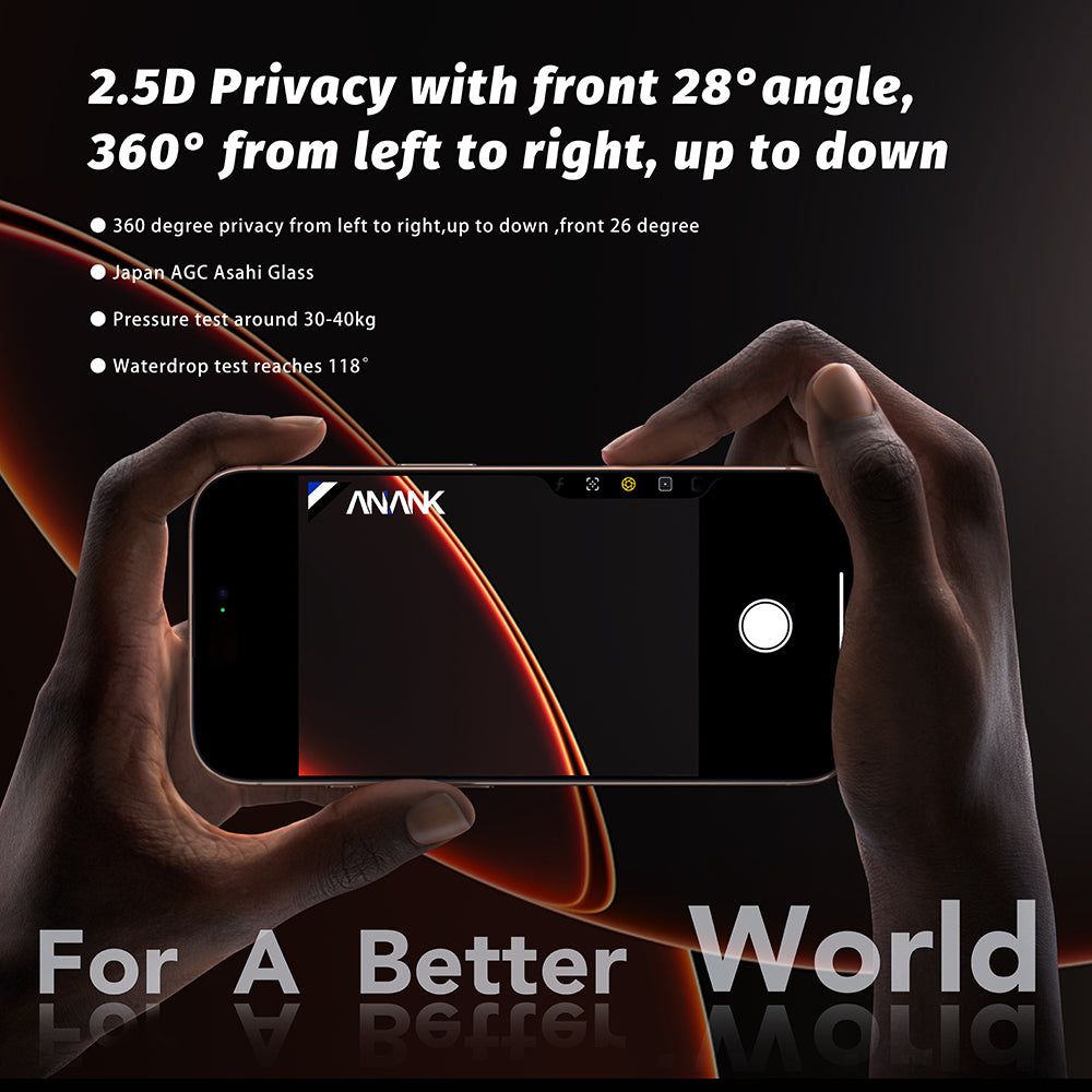 Película de Proteção de Ecrã Privacy Anank 5X Reforçada 360 para Apple iPhone 17 Pro Max, Vidro Temperado, Colagem Total, 2.5D