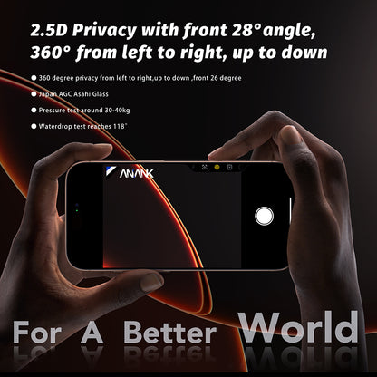 Película de Proteção de Ecrã Privacy Anank 5X Reforçada 360 para Apple iPhone 17 Pro Max, Vidro Temperado, Colagem Total, 2.5D