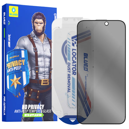Película protetora de ecrã Privacy Blueo Anti-Peep Applicator Pro para Apple iPhone 15 Pro Max, Vidro Temperado, Cola Total